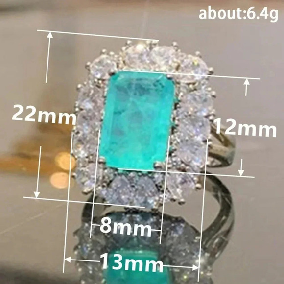 🍂  925 Silver Exclusive Blue Emerald Cut Cubic Zirconia Ring, FB16FA1064 - Picture 7 of 7